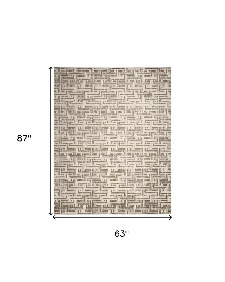 5' X 7' Brown Geometric Distressed Area Rug