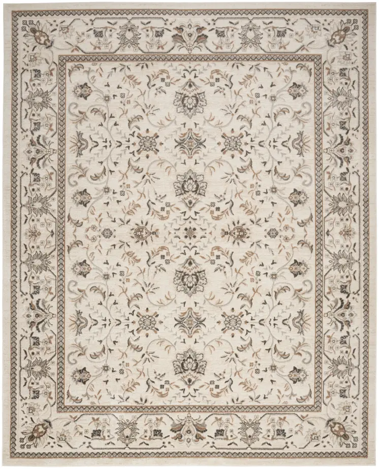 9' X 12' Cream Floral Distressed Area Rug
