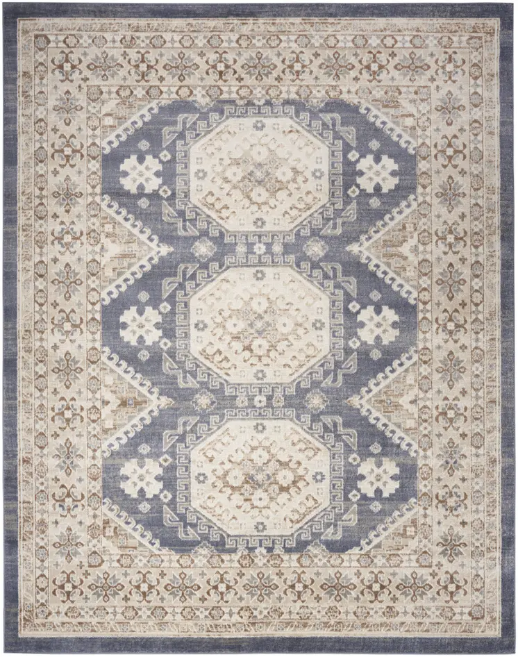 8' X 10' Blue Geometric Distressed Area Rug