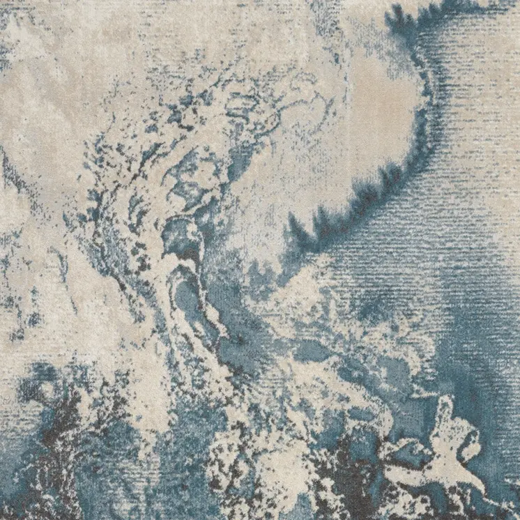 4' X 6' Ivory Teal Blue and Black Abstract Area Rug