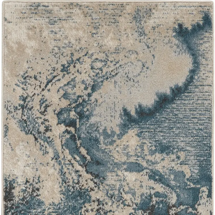 2' X 4' Ivory Teal Blue and Black Abstract Area Rug