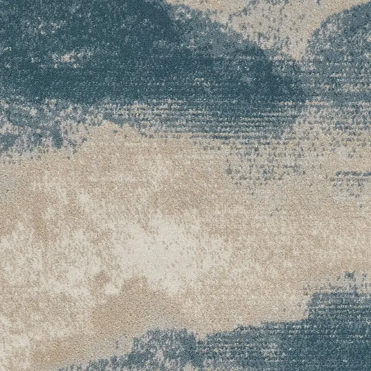 2' X 4' Ivory and Teal Blue Abstract Area Rug