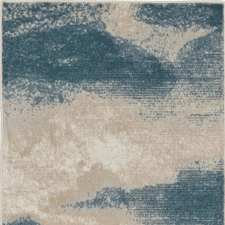2' X 4' Ivory and Teal Blue Abstract Area Rug