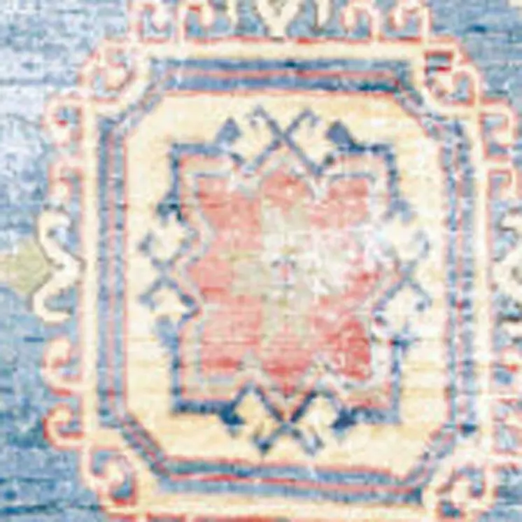 8' Ivory Red and Blue Oriental Distressed Non Skid Runner Rug
