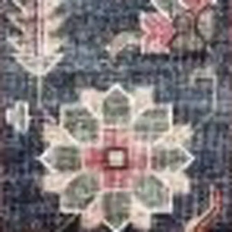 8' Brick Red and Black Oriental Distressed Non Skid Runner Rug