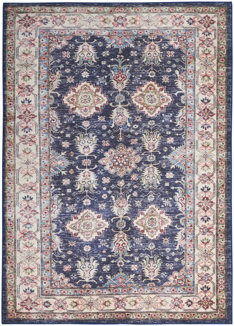 5' X 7' Blue and Ivory Oriental Distressed Non Skid Area Rug