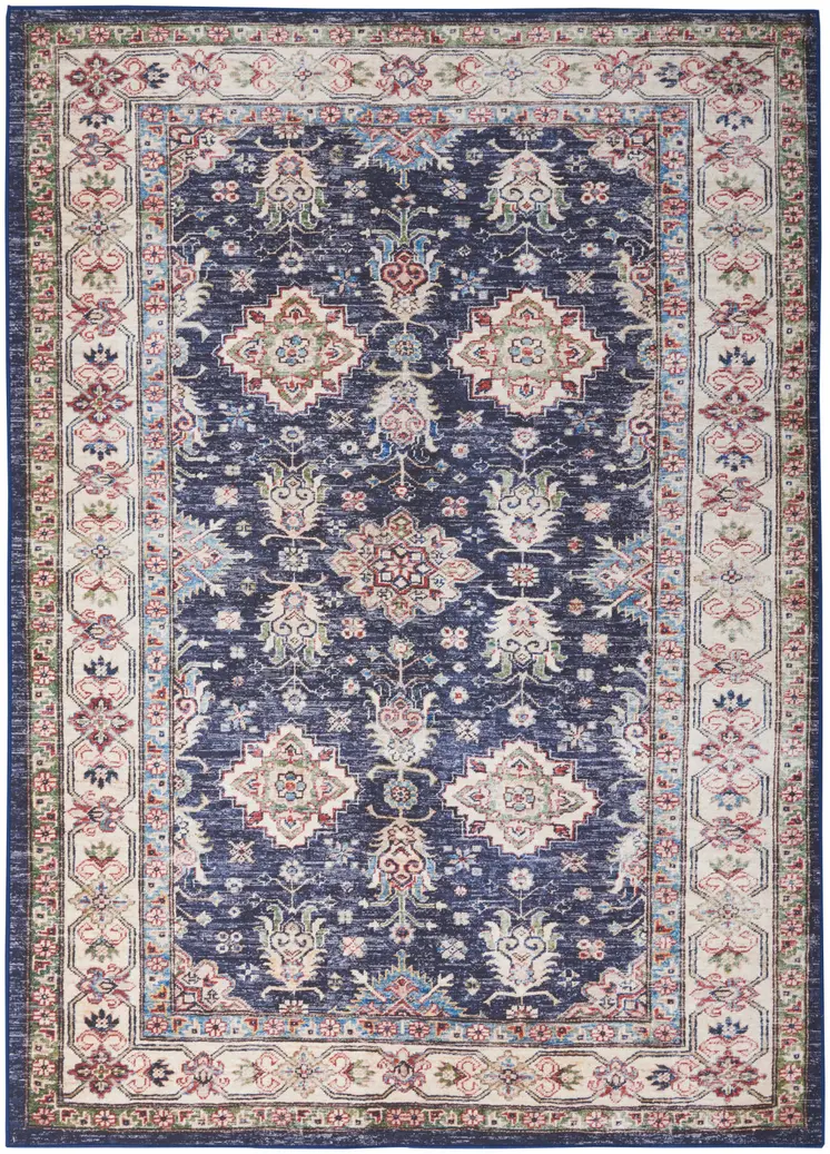 5' X 7' Blue and Ivory Oriental Distressed Non Skid Area Rug