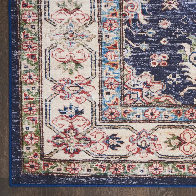 5' X 7' Blue and Ivory Oriental Distressed Non Skid Area Rug