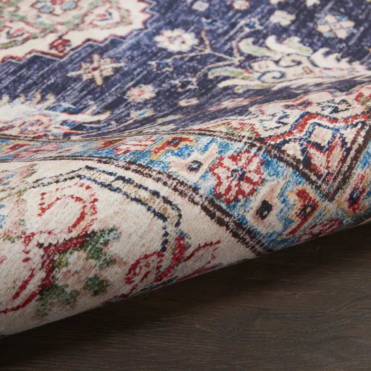 5' X 7' Blue and Ivory Oriental Distressed Non Skid Area Rug
