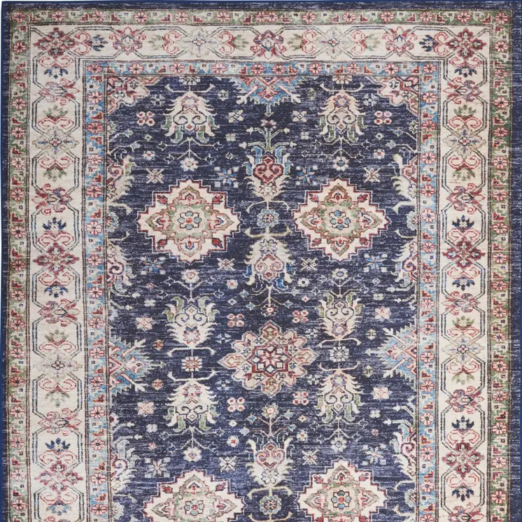 5' X 7' Blue and Ivory Oriental Distressed Non Skid Area Rug
