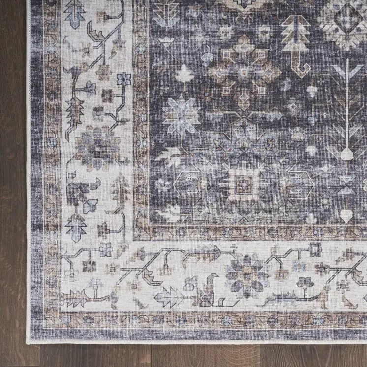 5' X 7' Charcoal and Ivory Oriental Distressed Non Skid Area Rug