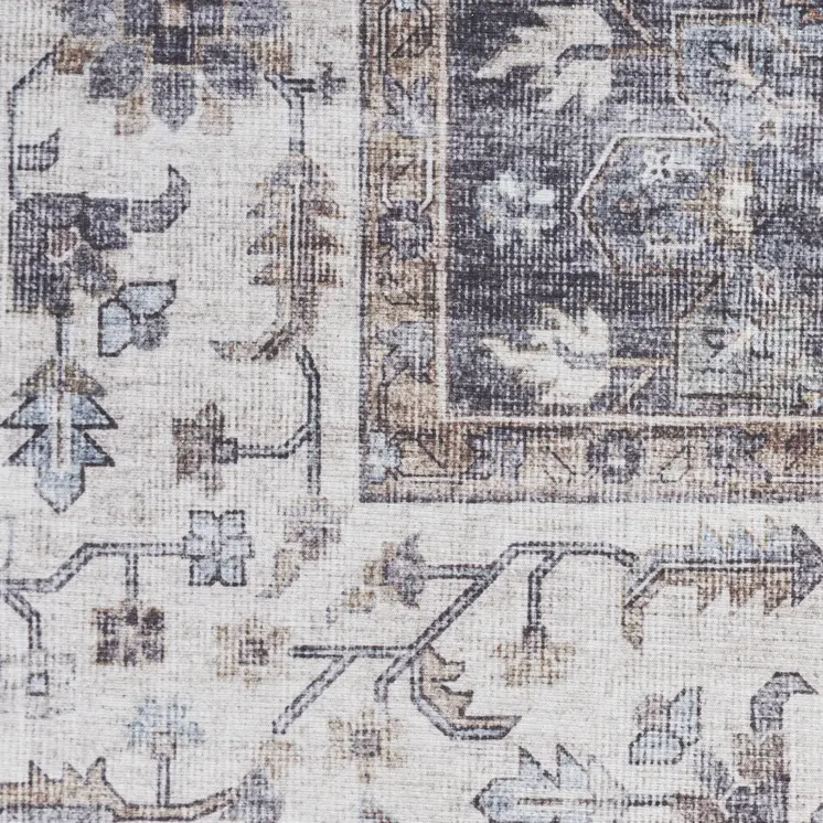 5' X 7' Charcoal and Ivory Oriental Distressed Non Skid Area Rug