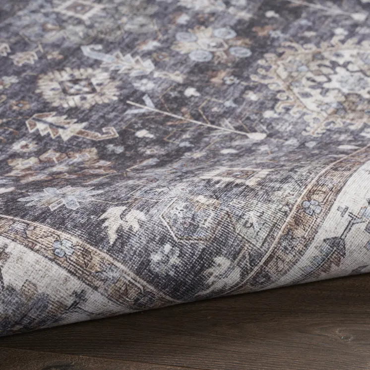 5' X 7' Charcoal and Ivory Oriental Distressed Non Skid Area Rug