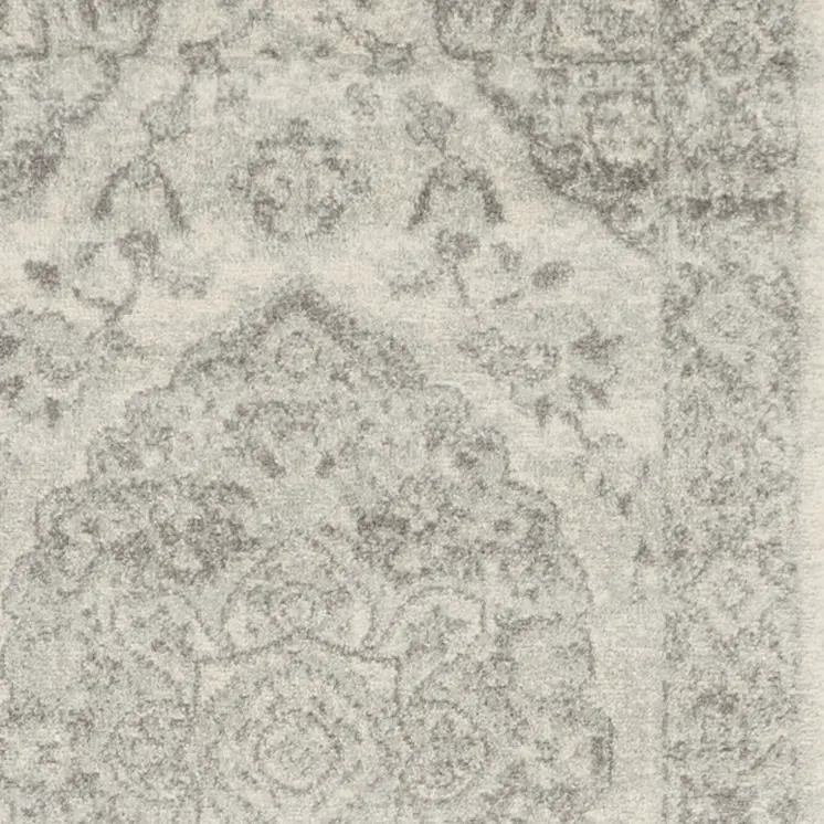 7' Ivory And Gray Floral Medallion Distressed Runner Rug