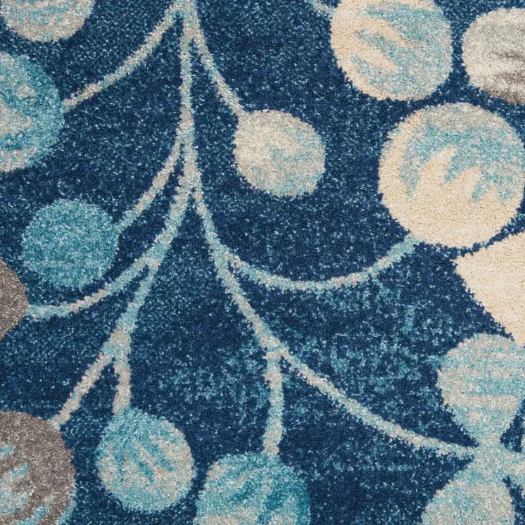 4' X 6' Navy Blue and Beige Botanical Leaves Area Rug