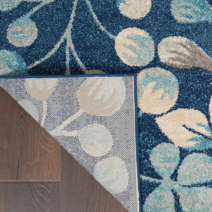 4' X 6' Navy Blue and Beige Botanical Leaves Area Rug