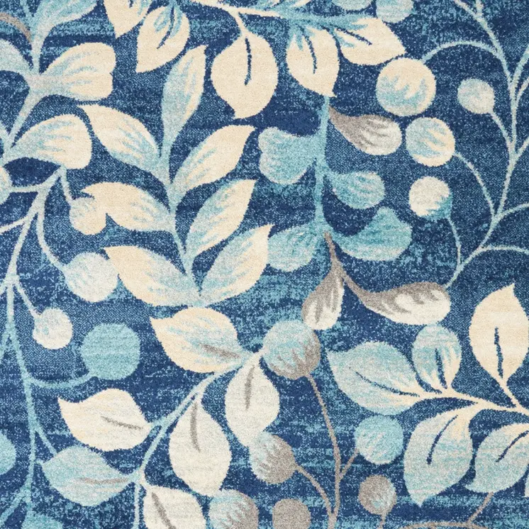 4' X 6' Navy Blue and Beige Botanical Leaves Area Rug