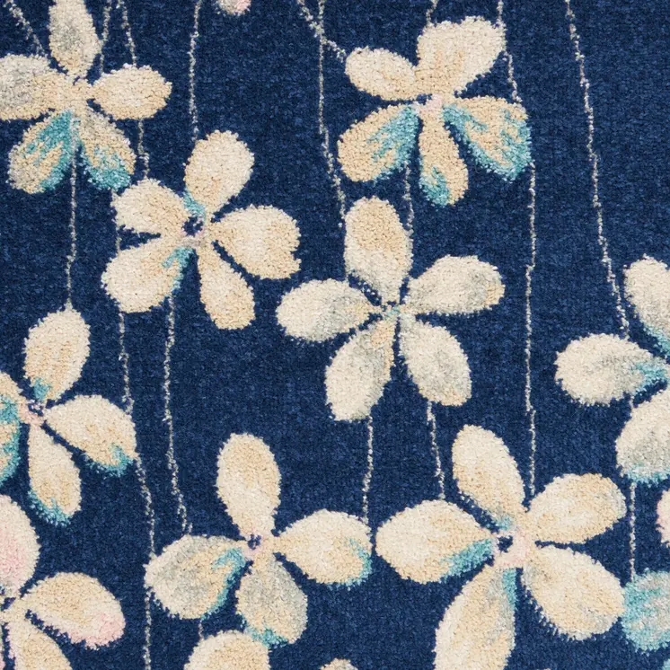 4' X 6' Navy Blue and Ivory Floral Area Rug