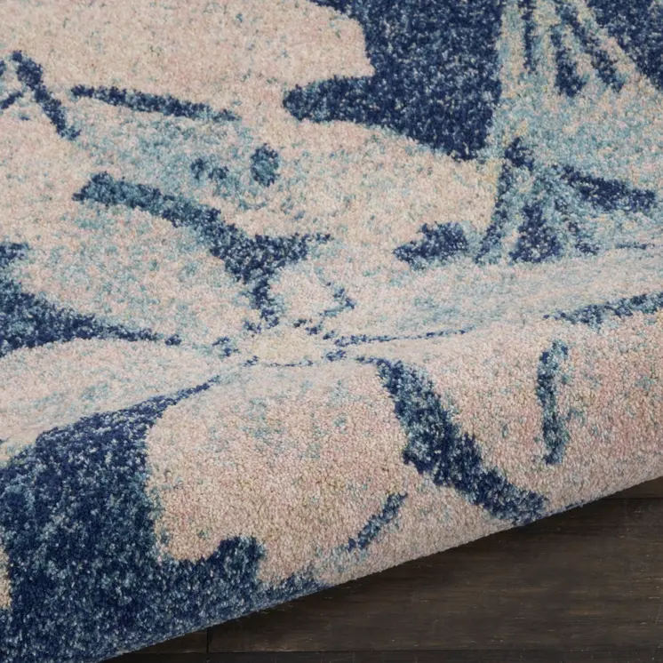 4' X 6' Navy Blue and Ivory Floral Area Rug