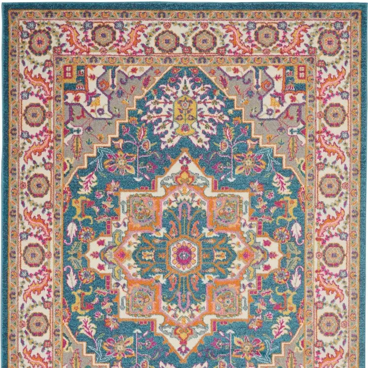 4' X 6' Navy Blue and Ivory Floral Area Rug