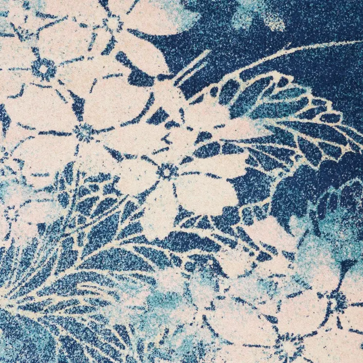 4' X 6' Navy Blue and Ivory Floral Area Rug