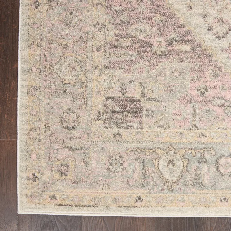 4' X 6' Ivory Pink And Gray Floral Distressed Area Rug