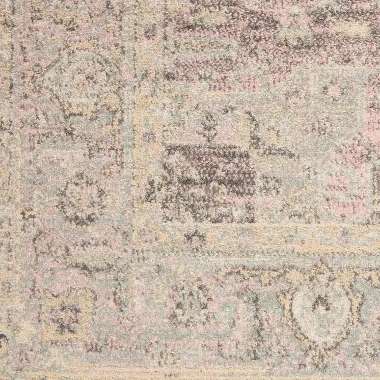 4' X 6' Ivory Pink And Gray Floral Distressed Area Rug