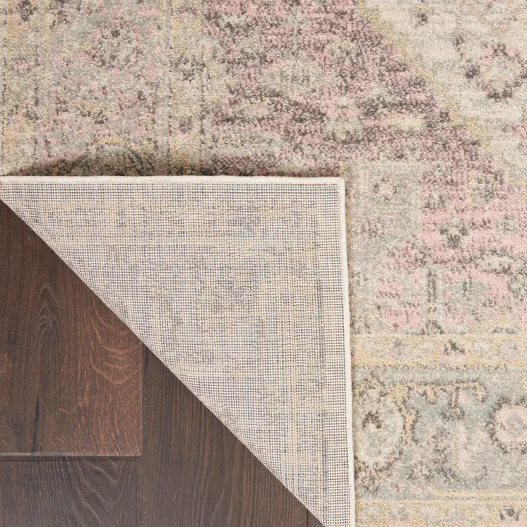 4' X 6' Ivory Pink And Gray Floral Distressed Area Rug