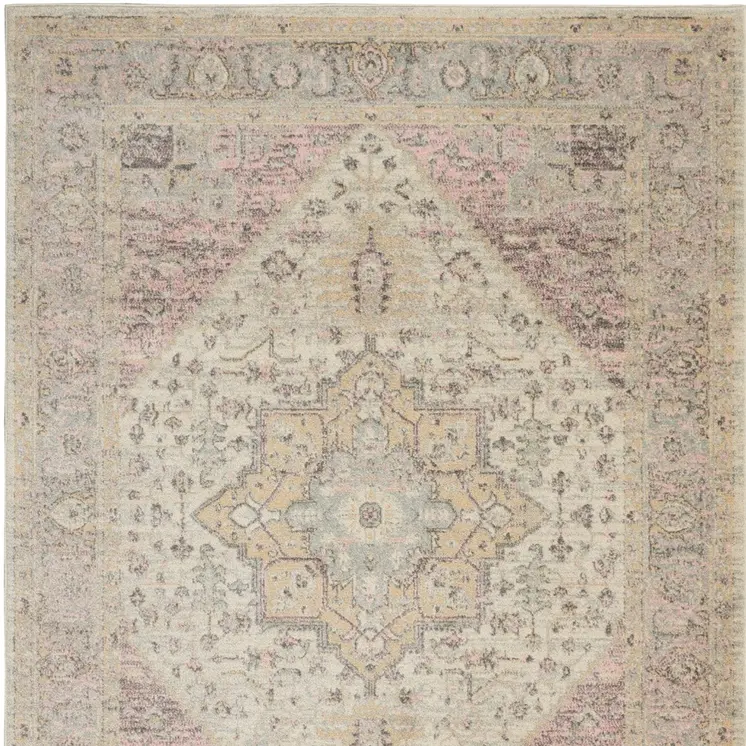 4' X 6' Ivory Pink And Gray Floral Distressed Area Rug