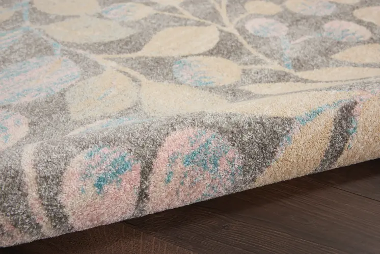4' X 6' Beige Gray And Blue Botanical Leaves Area Rug