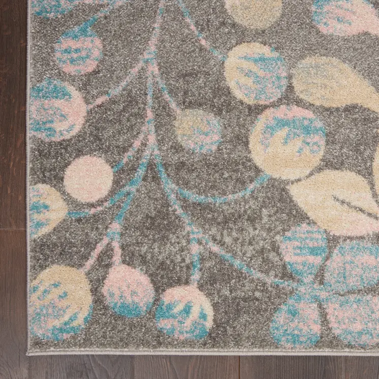4' X 6' Beige Gray And Blue Botanical Leaves Area Rug