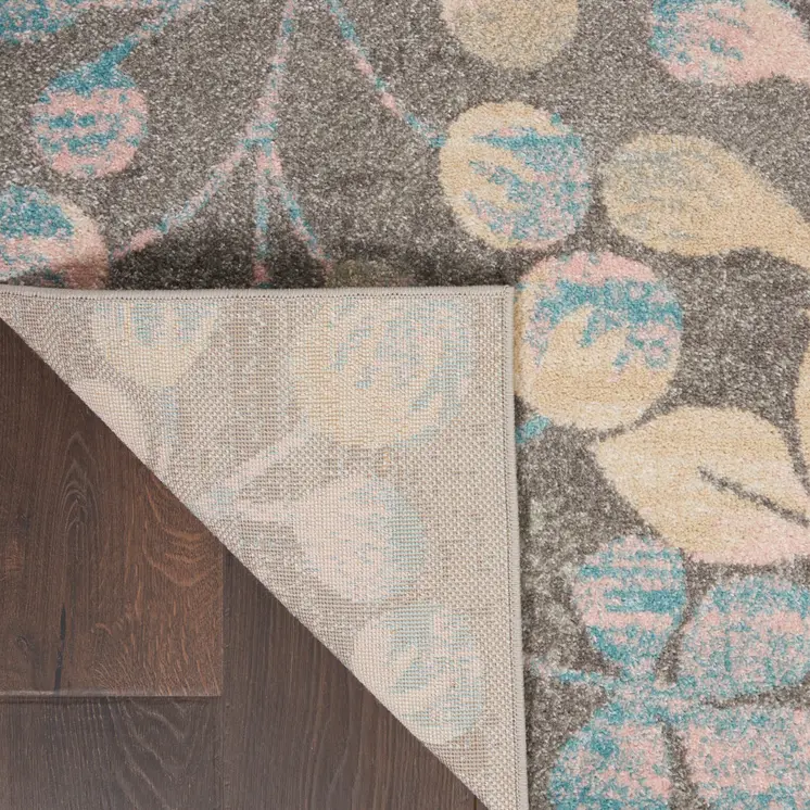 4' X 6' Beige Gray And Blue Botanical Leaves Area Rug