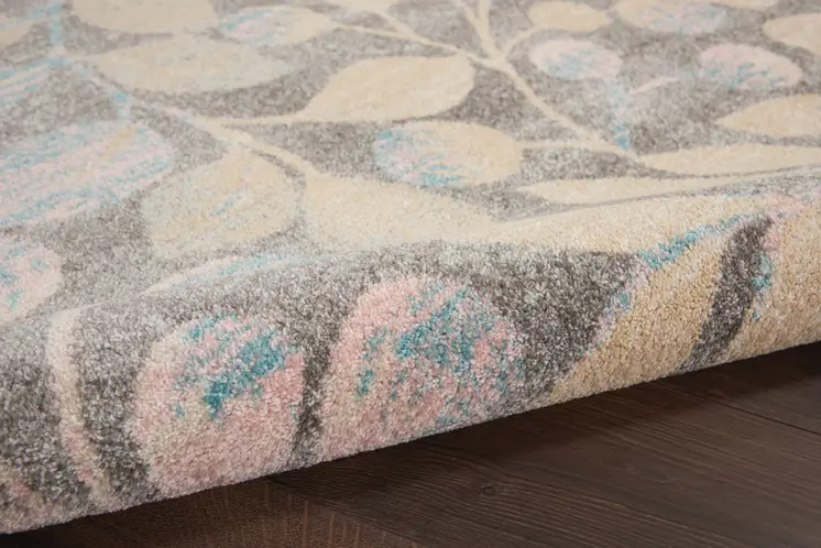 4' X 6' Beige Gray And Blue Botanical Leaves Area Rug
