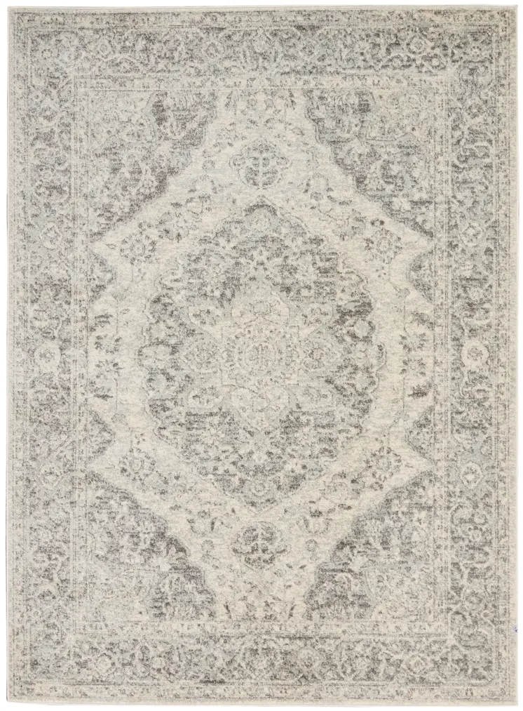4' X 6' Ivory And Gray Floral Medallion Distressed Area Rug