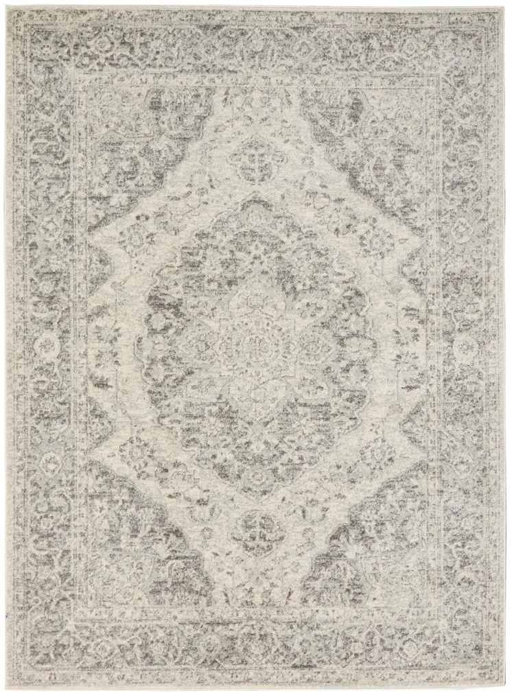 4' X 6' Ivory And Gray Floral Medallion Distressed Area Rug