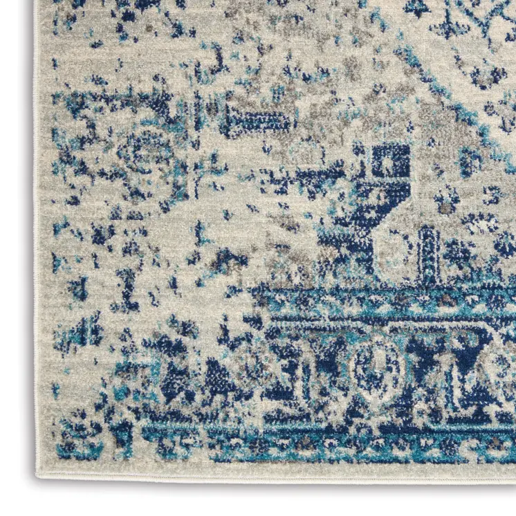 4' X 6' Ivory And Light Blue Floral Medallion Distressed Area Rug