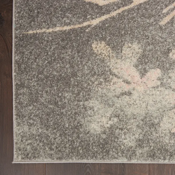 4' X 6' Gray And Pink Floral Area Rug