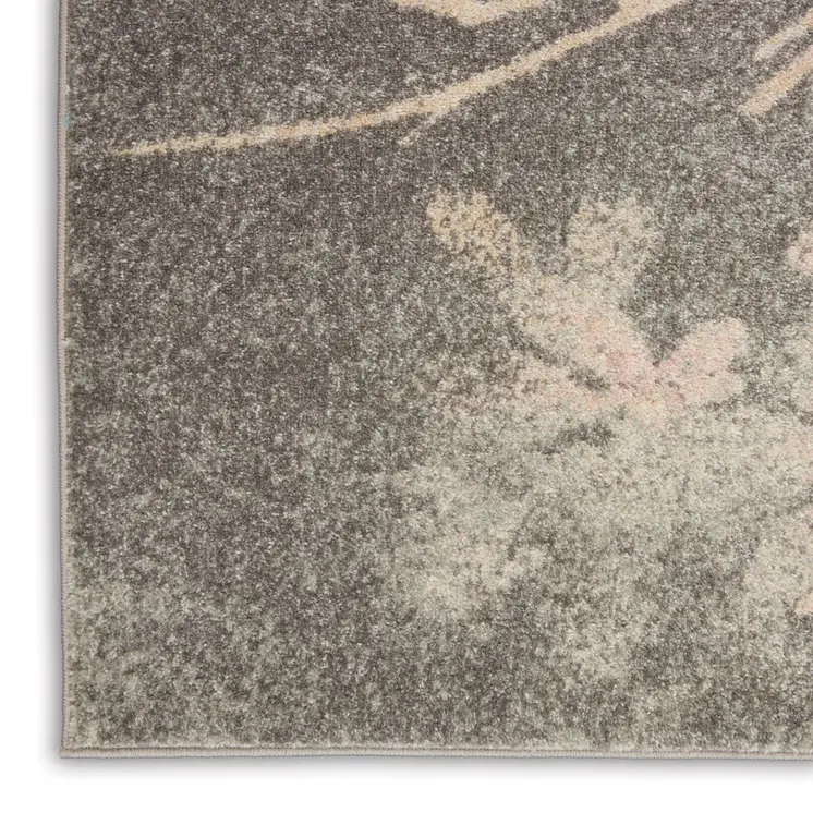 4' X 6' Gray And Pink Floral Area Rug