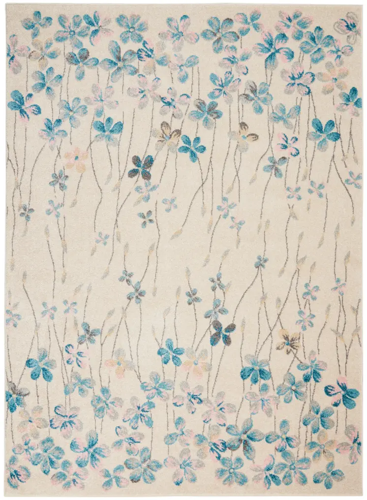4' X 6' Ivory And Blue Floral Area Rug