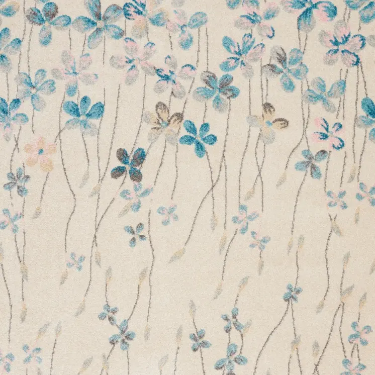4' X 6' Ivory And Blue Floral Area Rug