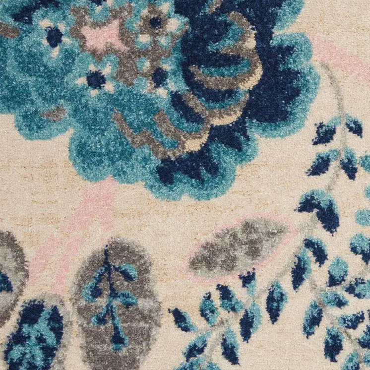 4' X 6' Ivory Navy Blue And Light Blue Floral Area Rug