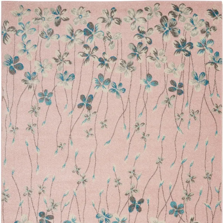 4' X 6' Pink Gray and Blue Botanical Leaves Area Rug
