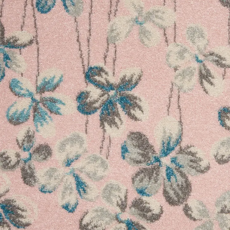 4' X 6' Pink Gray and Blue Botanical Leaves Area Rug