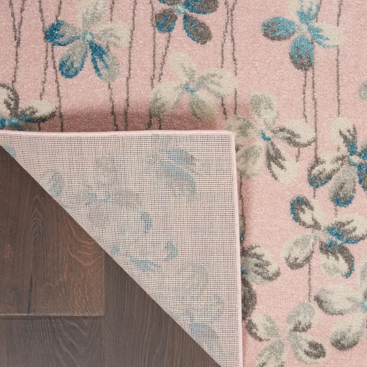 4' X 6' Pink Gray and Blue Botanical Leaves Area Rug