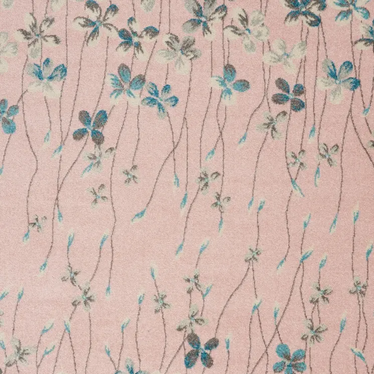 4' X 6' Pink Gray and Blue Botanical Leaves Area Rug