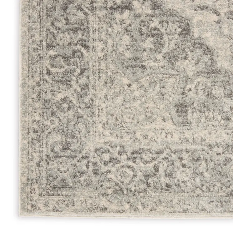5' Ivory And Blue Floral Round Rug