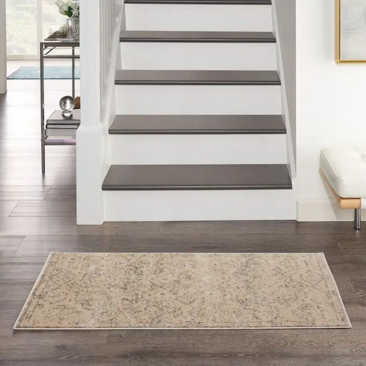 2' X 4' Beige And Gray Oriental Distressed Area Rug