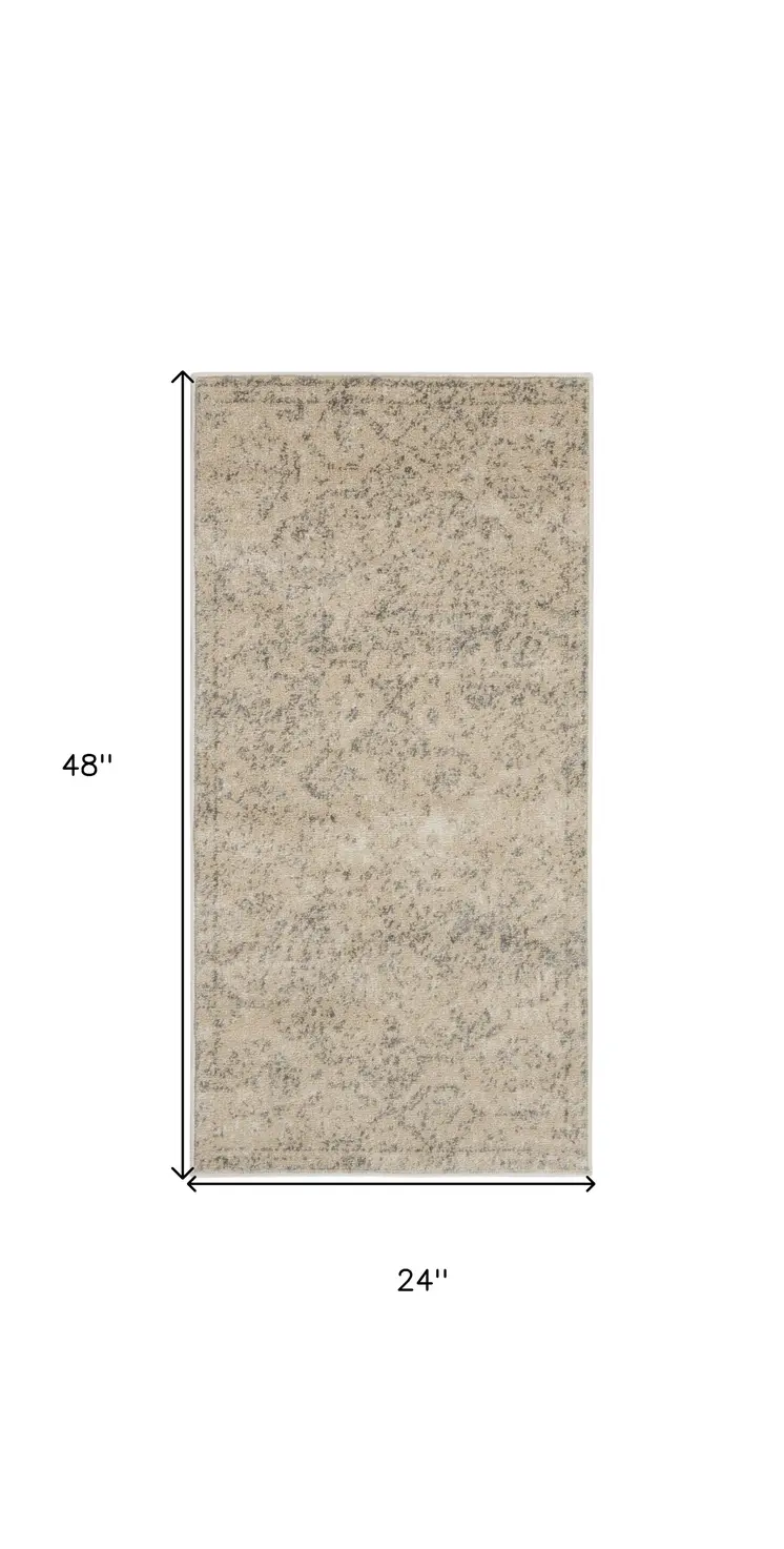 2' X 4' Beige And Gray Oriental Distressed Area Rug