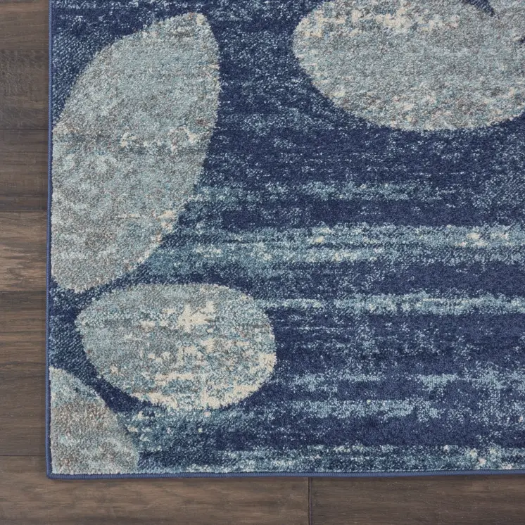 2' X 4' Navy Blue Light Blue and Gray Botanical Leaves Area Rug