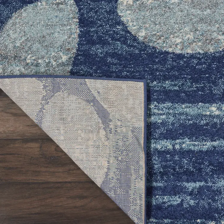 2' X 4' Navy Blue Light Blue and Gray Botanical Leaves Area Rug